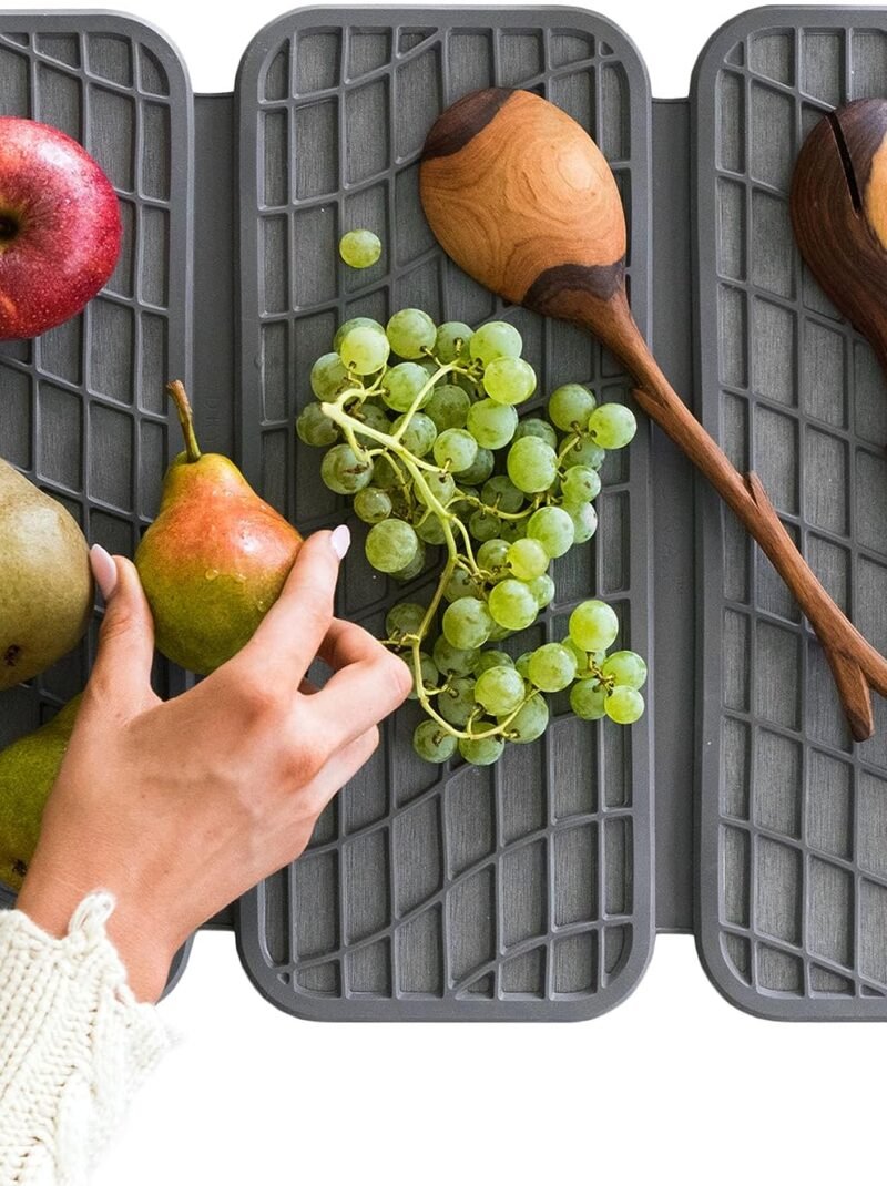 Dorai Home Dish Pad – Collapsible Kitchen Dish Drying Mat – Wrapped in Silicone Webbing to Protect Dishes – Dries Instantly – Modern and Stylish – Minimal Design to Match Any Countertop – Slate