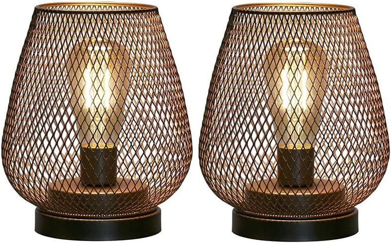 JHY DESIGN Set of 2 Metal Cage LED Lantern Battery Powered Cordless Accent Light with LED Great for Weddings Parties Patio Events for Indoors Outdoors