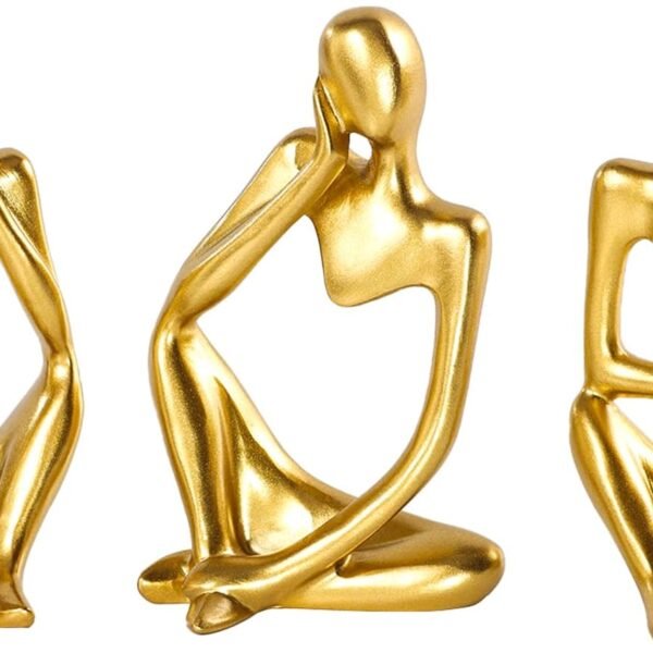 BMLCGJ Thinker Statue Gold Decor Abstract Art Sculpture, Golden Resin Collectible Figurines for Home Living Room Office Shelf Decoration,Great Gift Ideas (Gold)