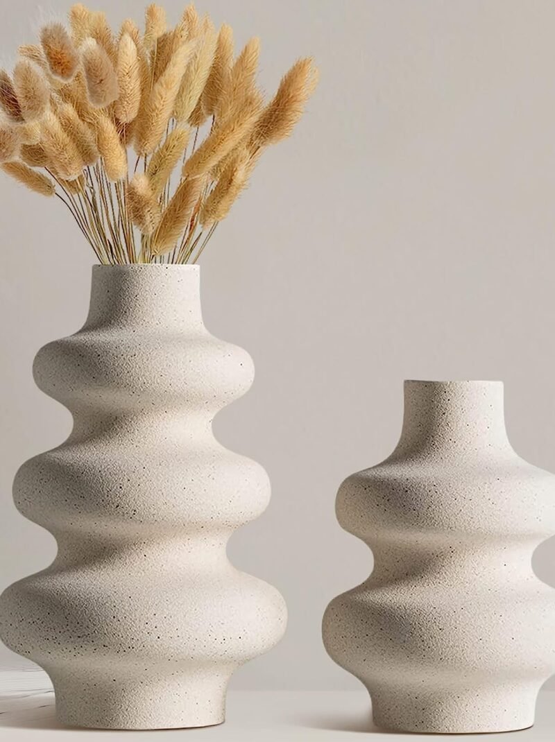 Ceramic Vases- Set of 2 White Vase for Modern Home Decor, Boho Vase for Decor,Vase for Farmhouse Decor Wedding Dinner Table Office Decorations Vase (A White)